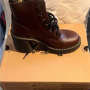 Dr. Martens Women's Burgundy Leather Moto Boots